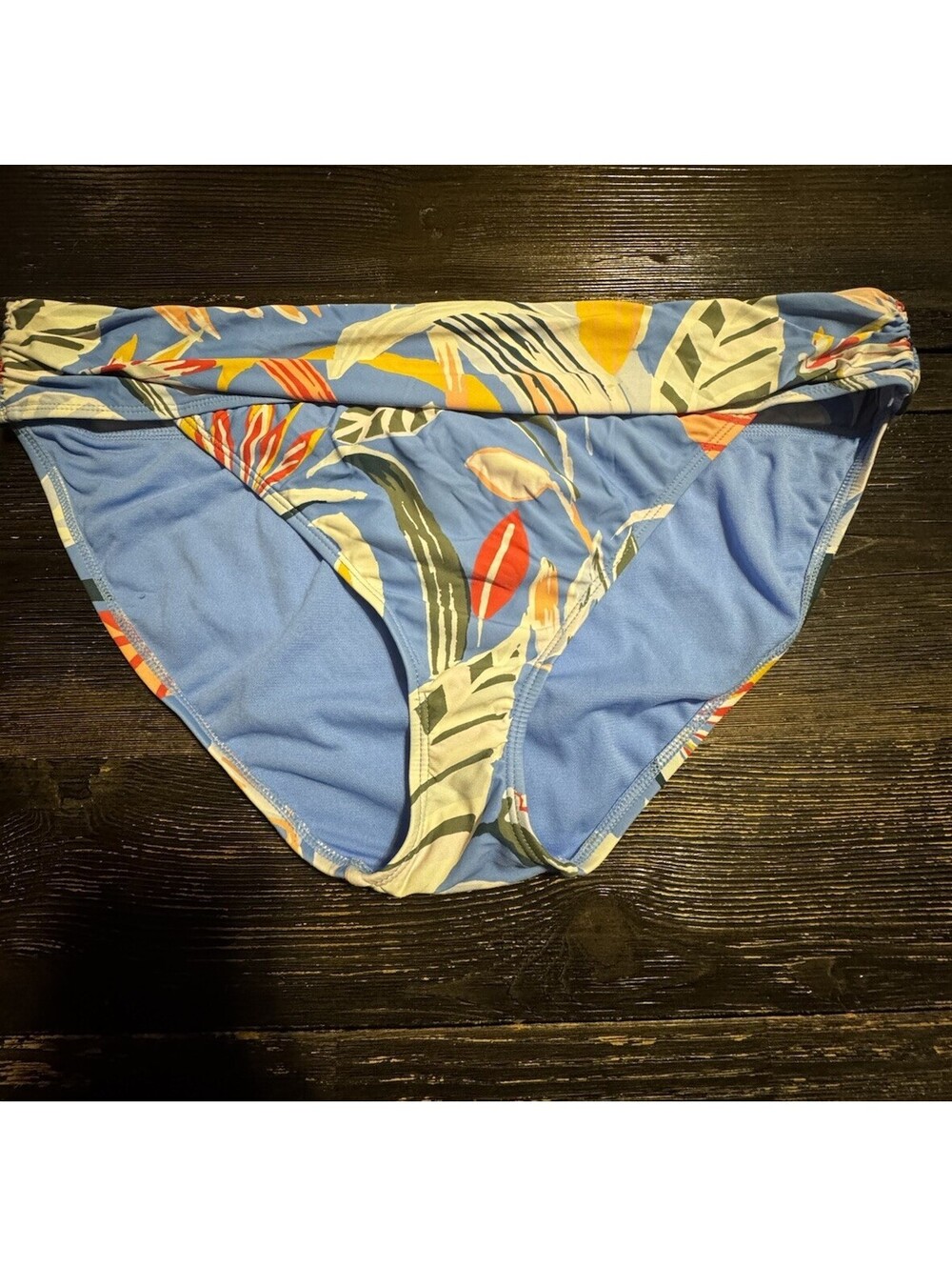 Catalina Swimwear Womens XXL Bikini Bottom Blue Tropical Floral Foldover Wais